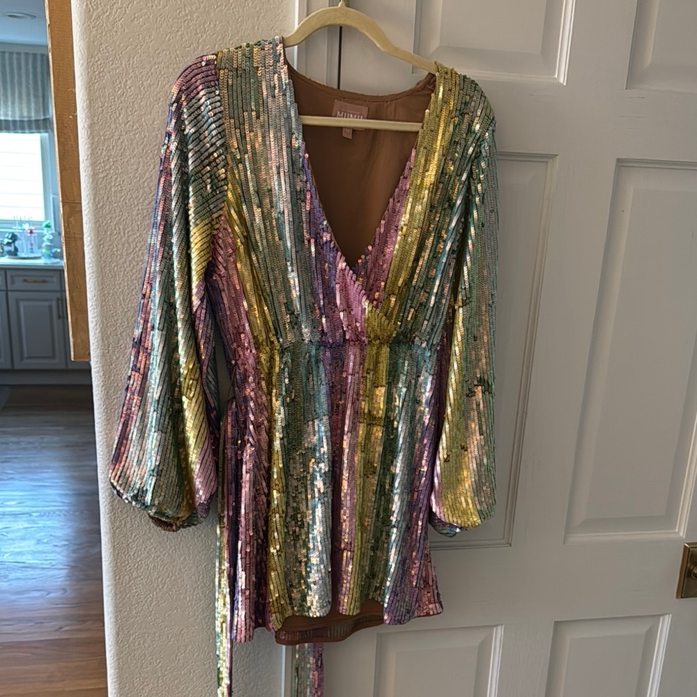 Multicolor Sequin Dress with V-Neck